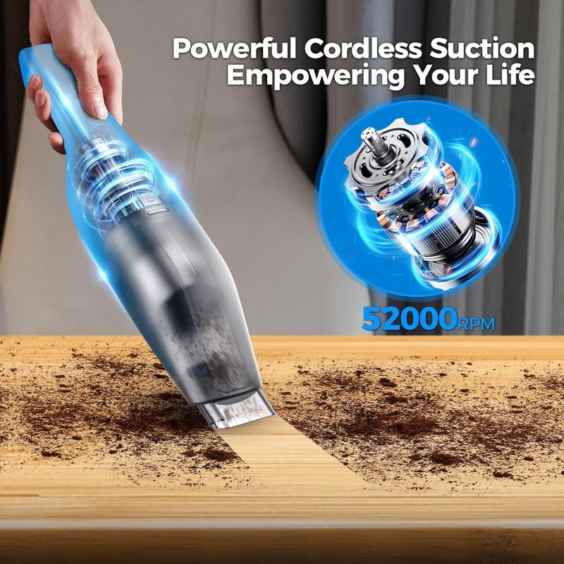 Antaha Handheld Vacuum Cordless -Car Vacuum Portable Cordless Cleaner with 11000Pa Powerful Suction,1.2lbs Lightweight, Type-C Charge, Multiple Accessories, Portable Hand Vacuum for Home, Pet and Car - Image 5